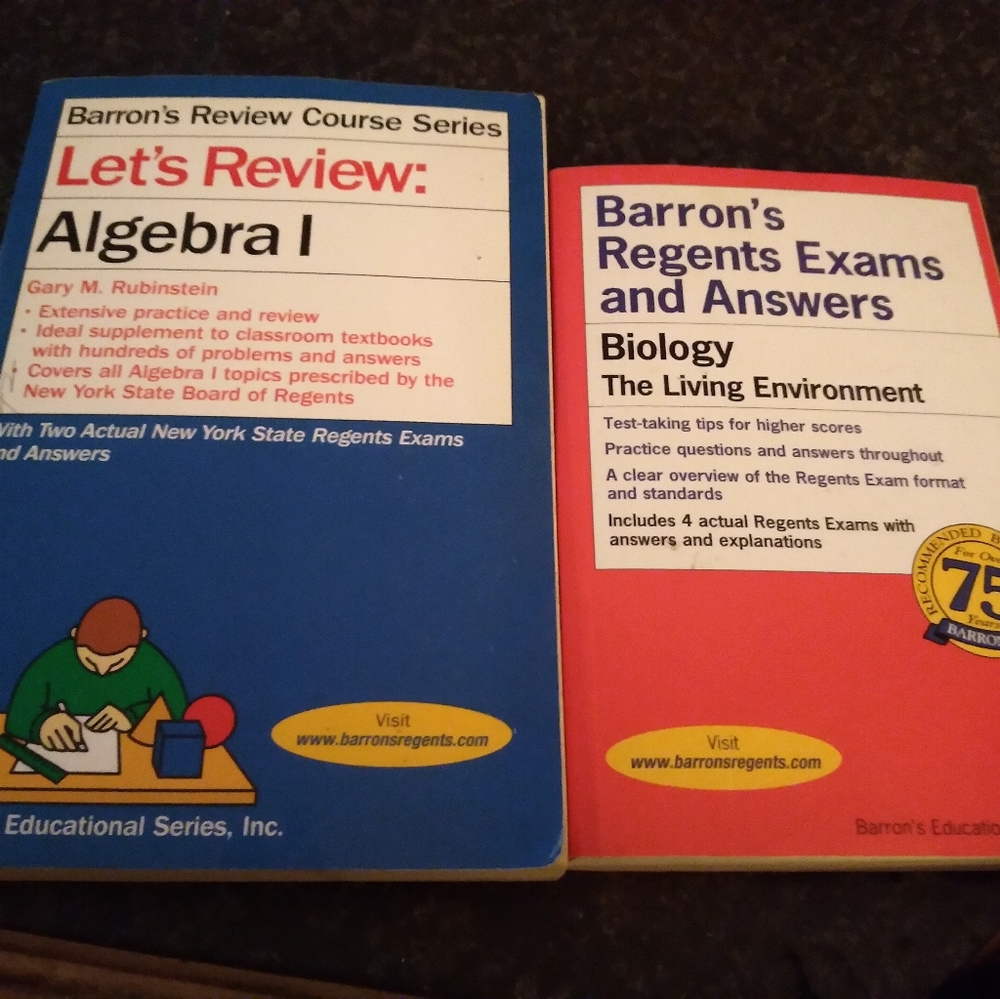 Barron's Biology regents review and Algebra course review books